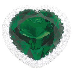 C. Dunaigre Heart Shape 12 Ct. Emerald 4 Ct. Diamond Pave Ring