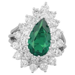 C. Dunaigre Muzo Colombian 2.09 Carat Minor Oil Emerad Diamond Cocktail Ring