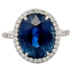 C. DUNAIGRE Oval Sapphire Diamond Halo Cocktail Ring 6.85 Carats Platinum