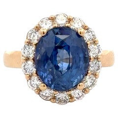 DUNAIGRE Sri Lanka saphir taille ovale diamant halo de 8,58 carats or 18 carats
