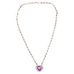 C. Dunaigre Switzerland Heart Shape Pink Sapphire Diamond Pendant Necklace