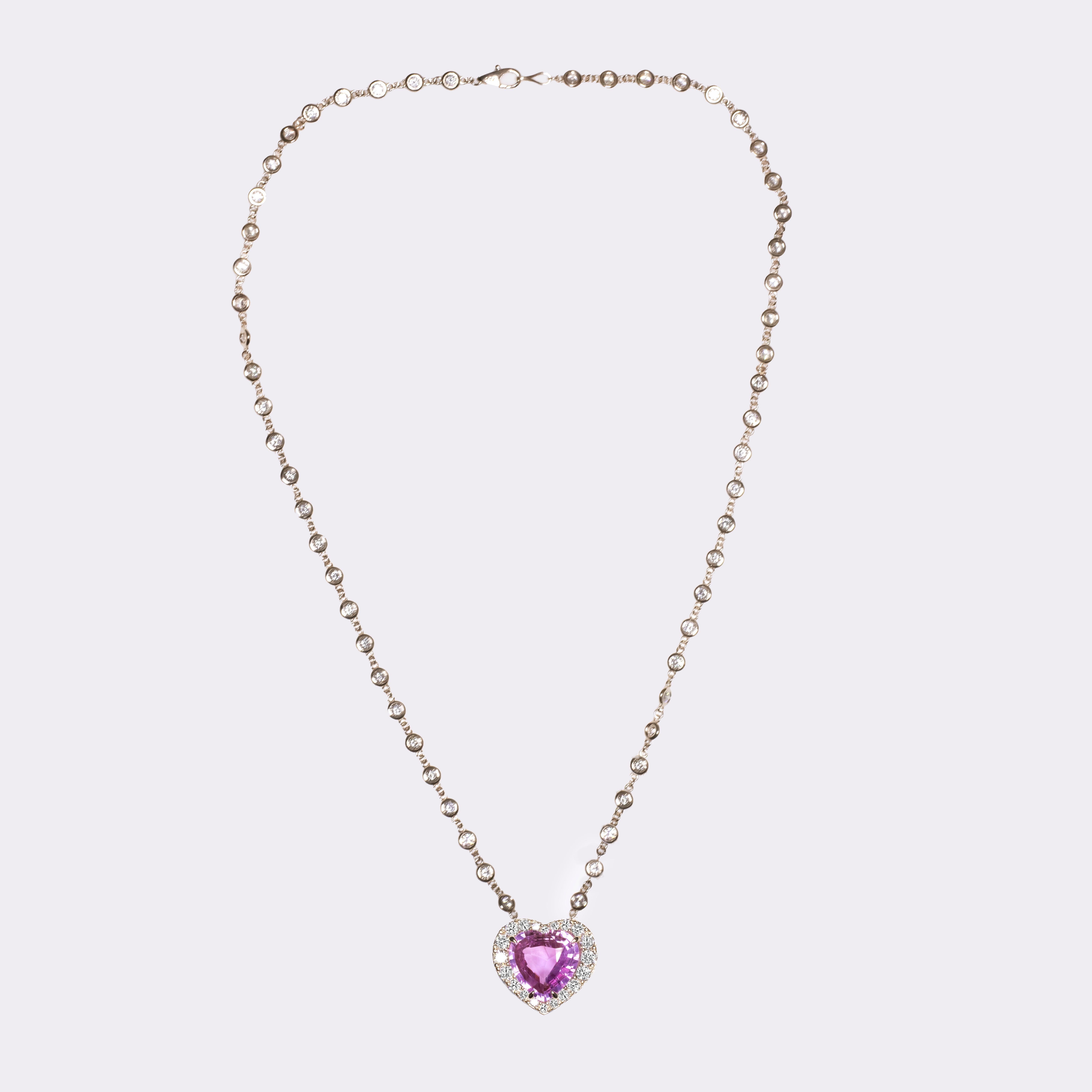 C. Dunaigre Suiza Collar Colgante Zafiro Rosa Diamante Forma Corazón Contemporáneo en venta
