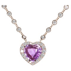 C. Dunaigre Switzerland Heart Shape Pink Sapphire Diamond Pendant Necklace