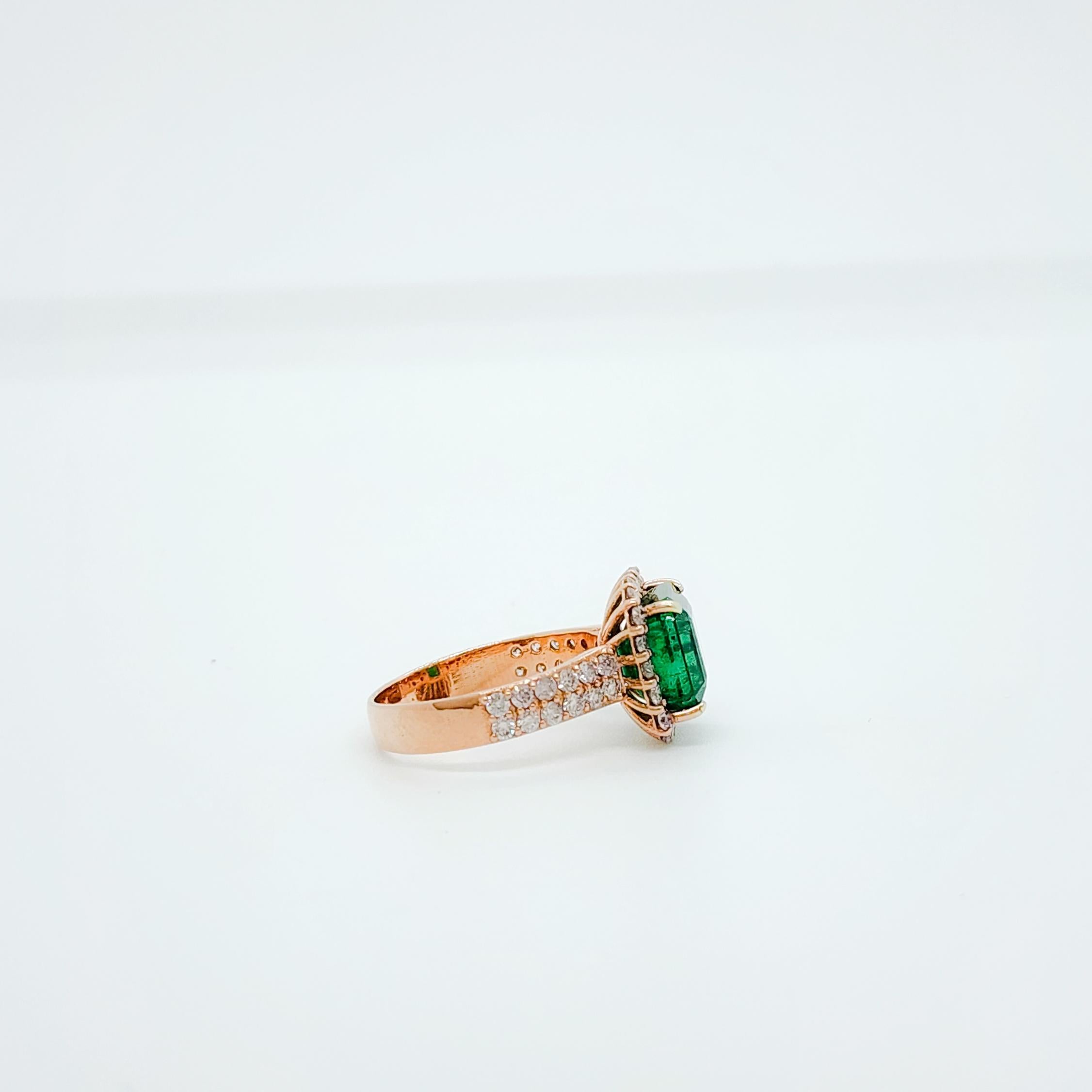 C. Dunaigre Zambian Emerald and Diamond Cocktail Ring in 18k Rose Gold For Sale 1