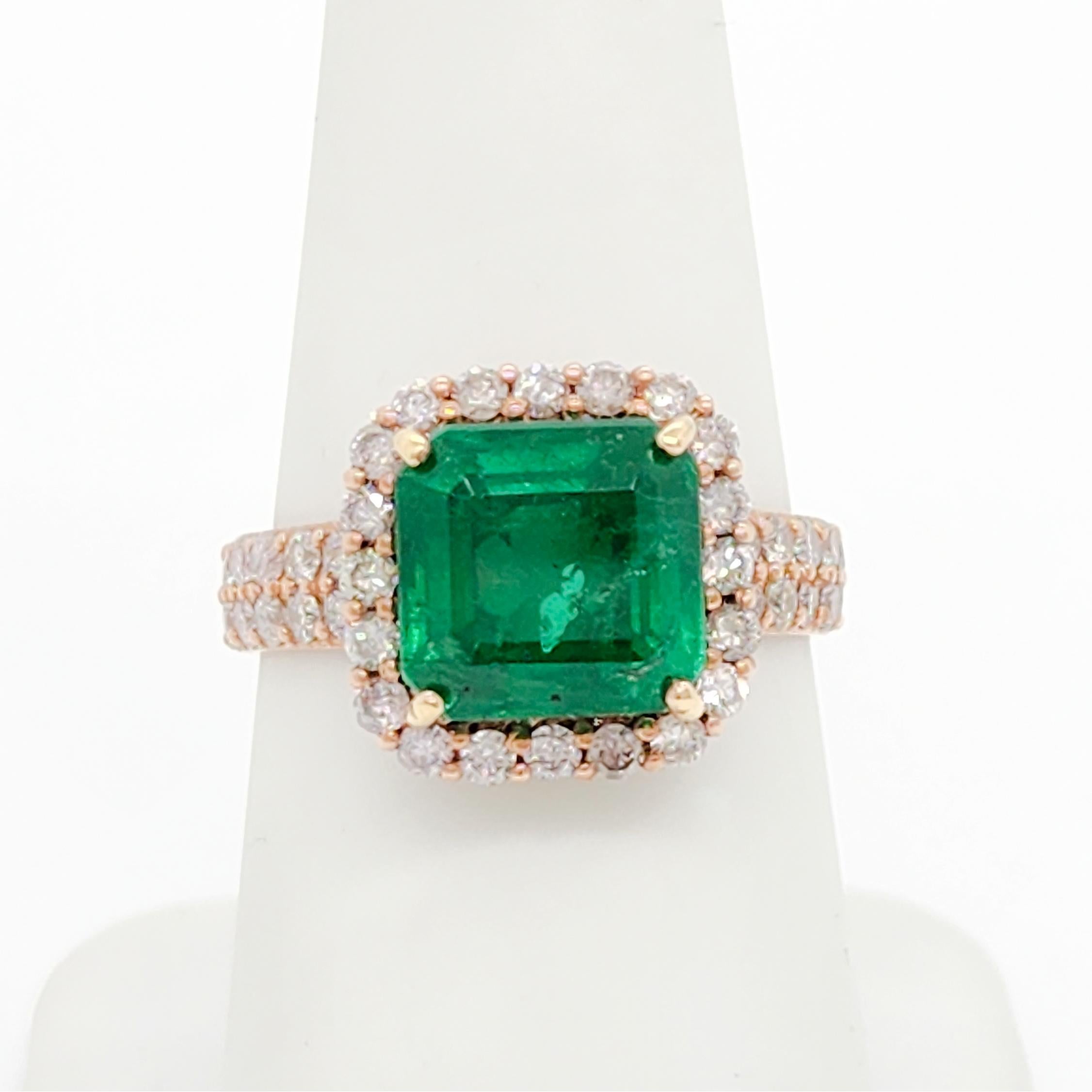 C. Dunaigre Zambian Emerald and Diamond Cocktail Ring in 18k Rose Gold For Sale 2