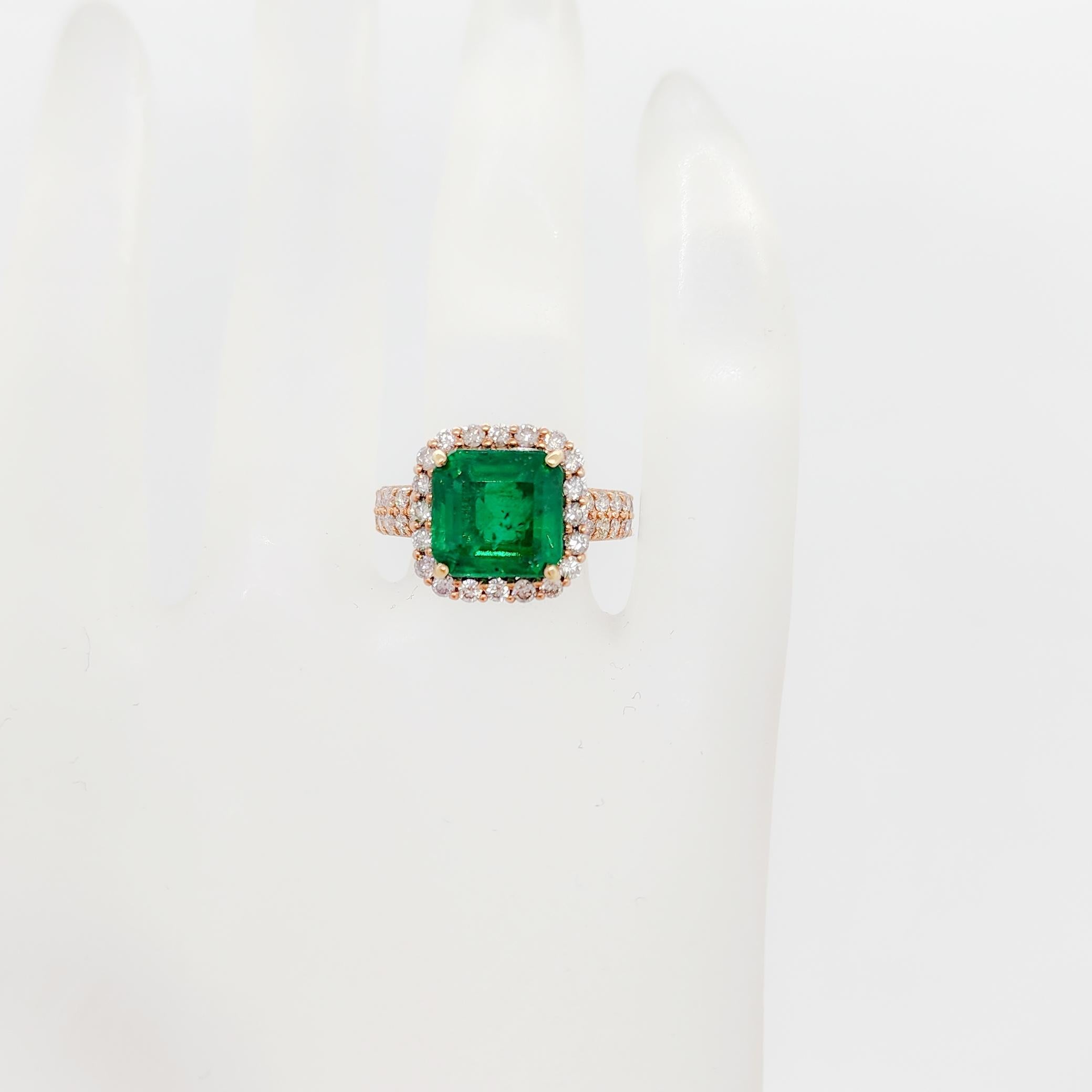 C. Dunaigre Zambian Emerald and Diamond Cocktail Ring in 18k Rose Gold For Sale 3