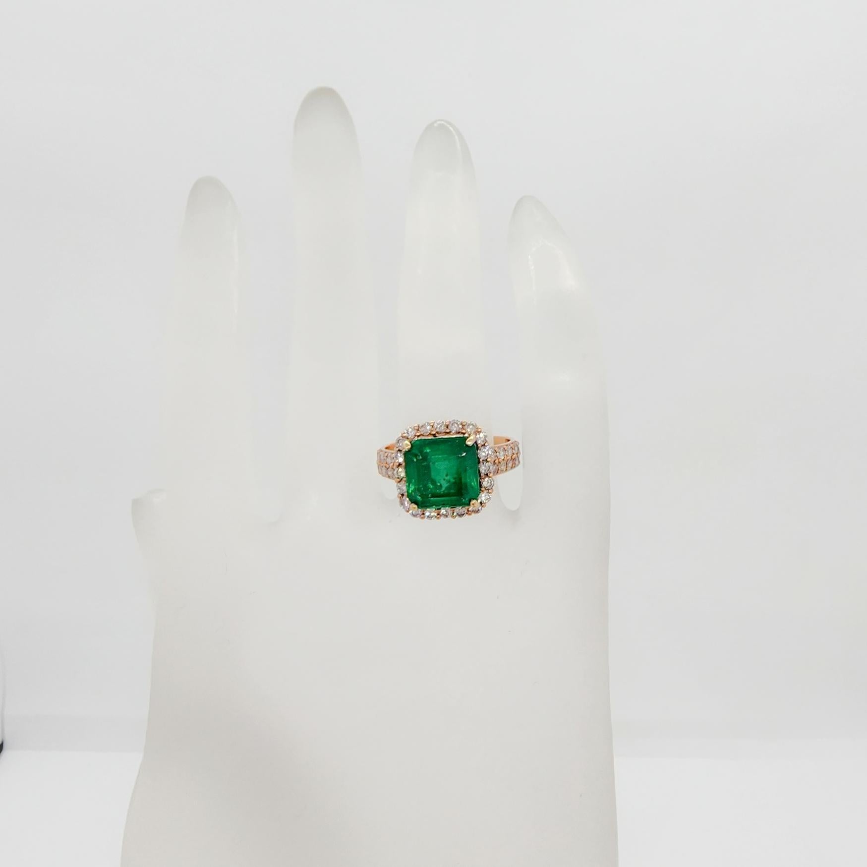 C. Dunaigre Zambian Emerald and Diamond Cocktail Ring in 18k Rose Gold For Sale 4