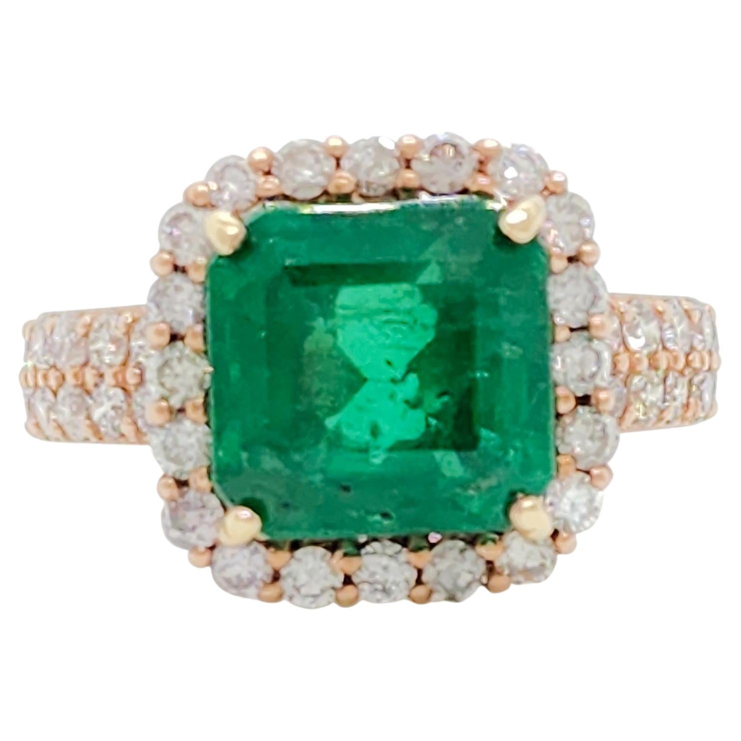 C. Dunaigre Zambian Emerald and Diamond Cocktail Ring in 18k Rose Gold For Sale