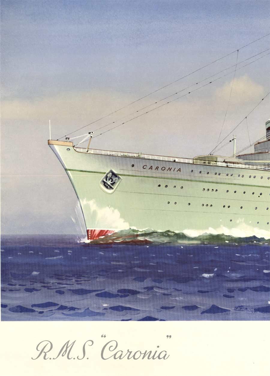 Vintage-Poster „R. M. S. Caronia, Cunard Line“, Kreuzfahrtschiff – Print von C. E. Turner
