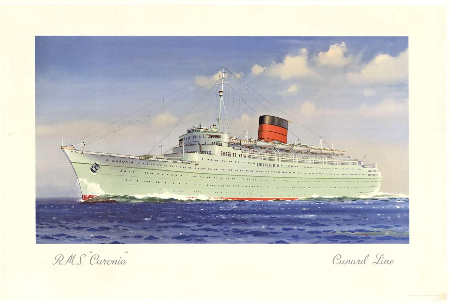 C. E. Turner Landscape Print - Original "R. M. S. Caronia, Cunard Line vintage cruise line poster