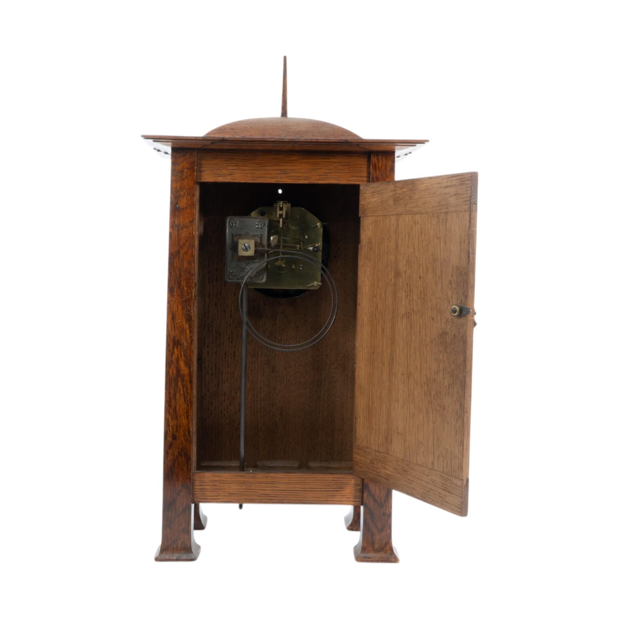 C. F. A. Voysey (1857–1941). A rare Arts and Crafts oak mantel clock For Sale 4
