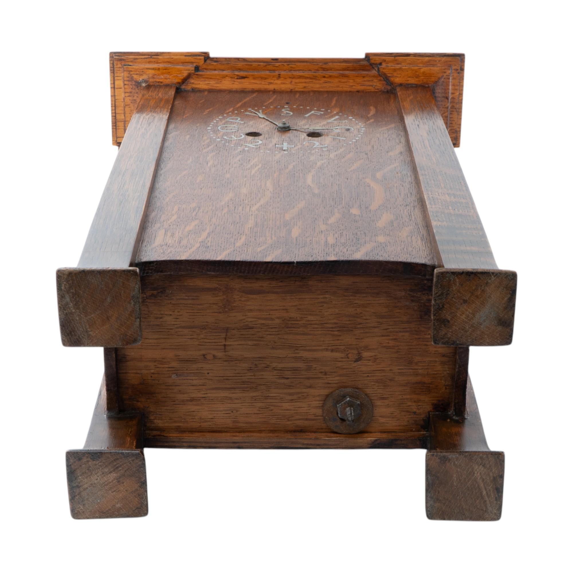 C. F. A. Voysey (1857–1941). A rare Arts and Crafts oak mantel clock For Sale 7