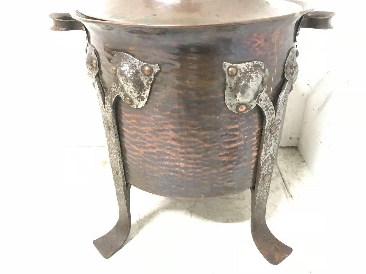 Late 19th Century C F A Voysey, an Arts & Crafts Copper Coal Bucket with Hand Formed Iron Details
