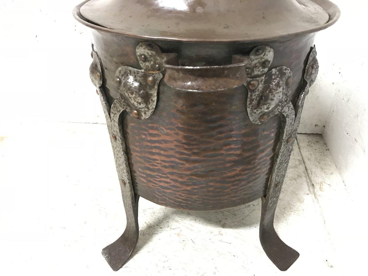 C F A Voysey, an Arts & Crafts Copper Coal Bucket with Hand Formed Iron Details 1