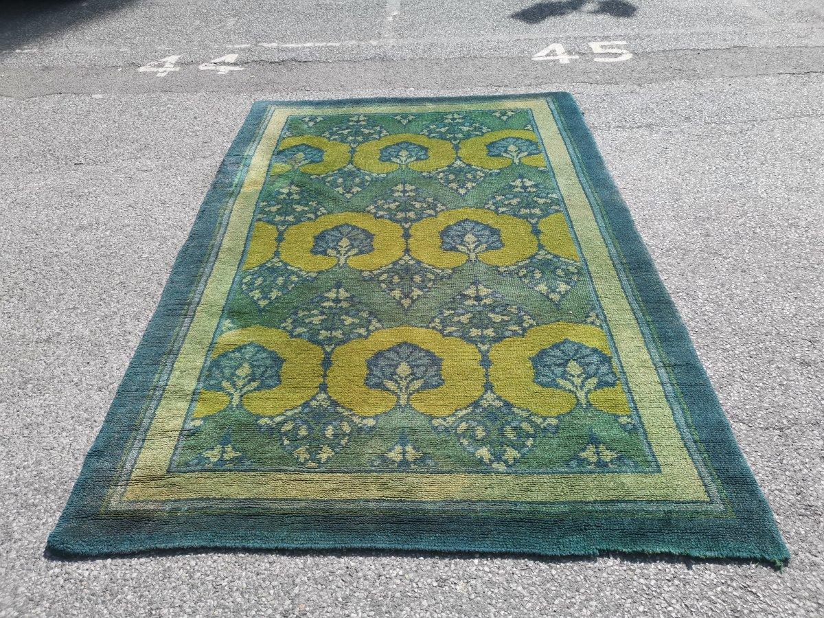 C F A Voysey for Liberty & Co.
An original 'Glenmure' Donegal rug. The color is wonderful, rich, and very vibrant without any fading and a lovely deep pile underfoot. This is an extremely rare rug, particularly that the colorway is still in almost