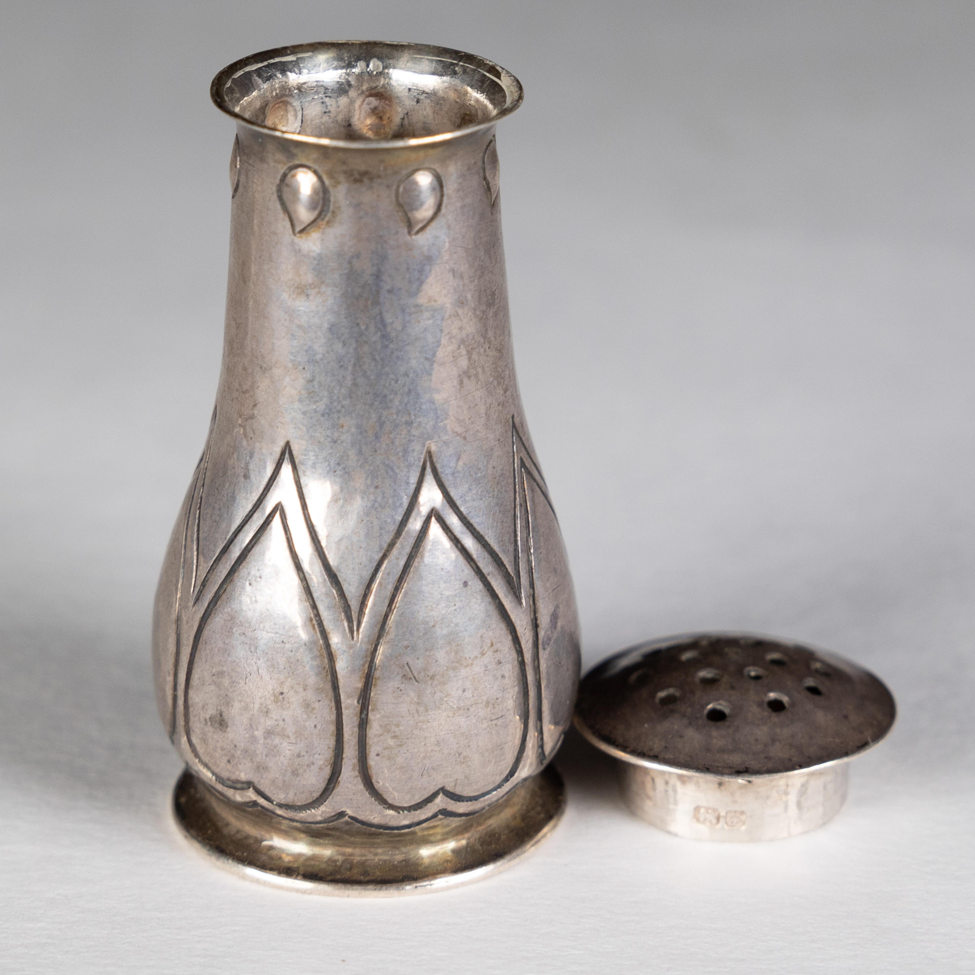 Hand-Crafted C F A Voysey, Keswick School of Industrial Art, Arts & Crafts silver salt shaker For Sale