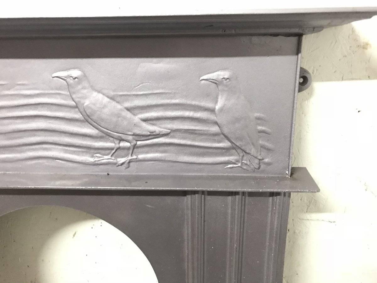 Arts and Crafts CFA Voysey, Attributed to George Wright a Cast Iron Fireplace with Feeding Crows