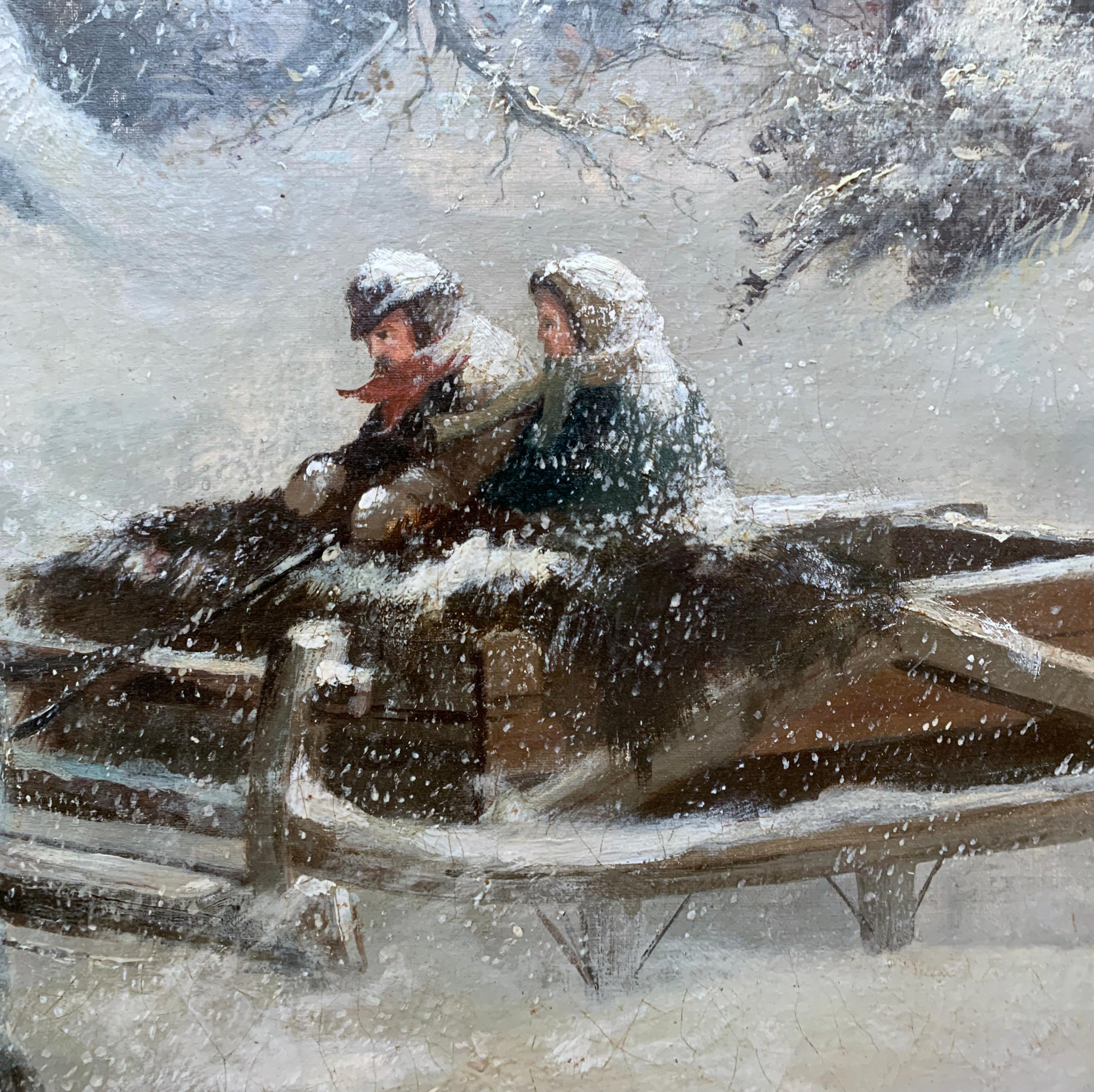 Winterpferd und Schlitten, Schneelandschaft der nordamerikanischen Frontier und Pioniere (Amerikanischer Realismus), Painting, von C F Witman