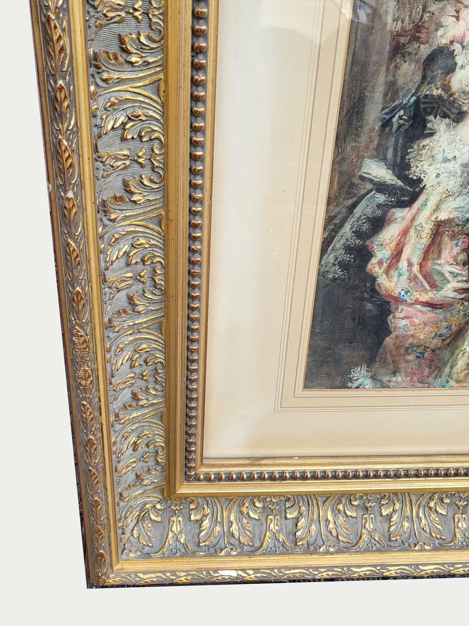 C Fabini, Watercolor, The Sedan Chair, Late 19th Century For Sale 5