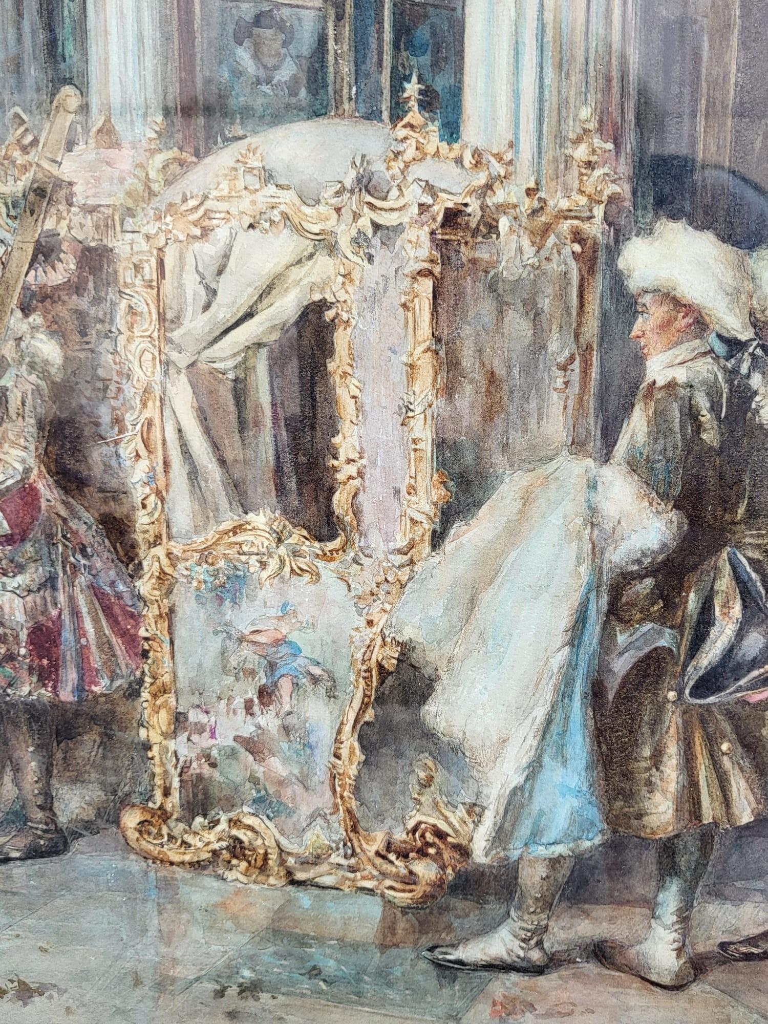 C.I.C., Aquarelle, The Sedan Chair, Fin du 19ème siècle Bon état - En vente à MARSEILLE, FR