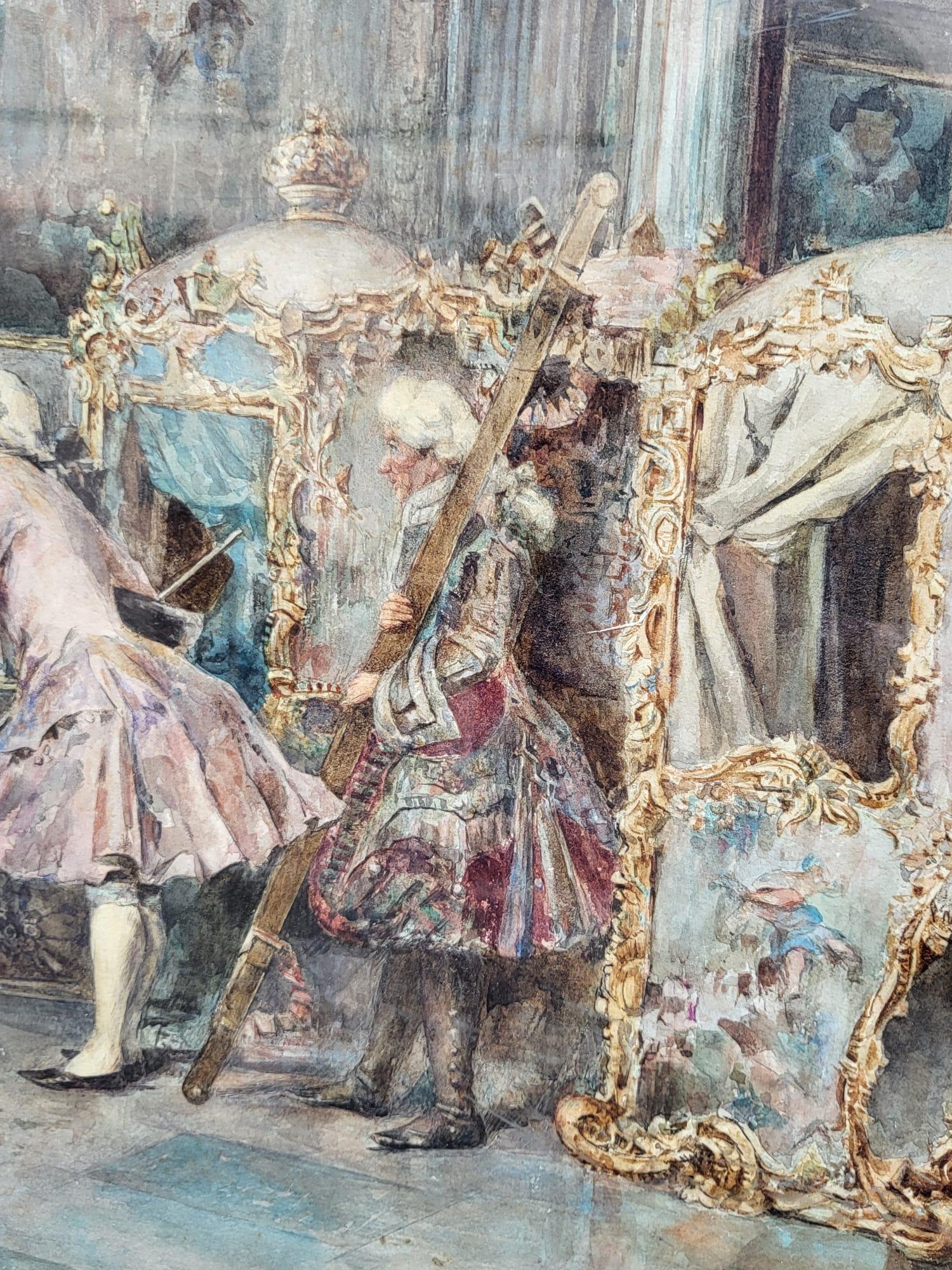 C Fabini, Watercolor, The Sedan Chair, Late 19th Century In Good Condition For Sale In MARSEILLE, FR