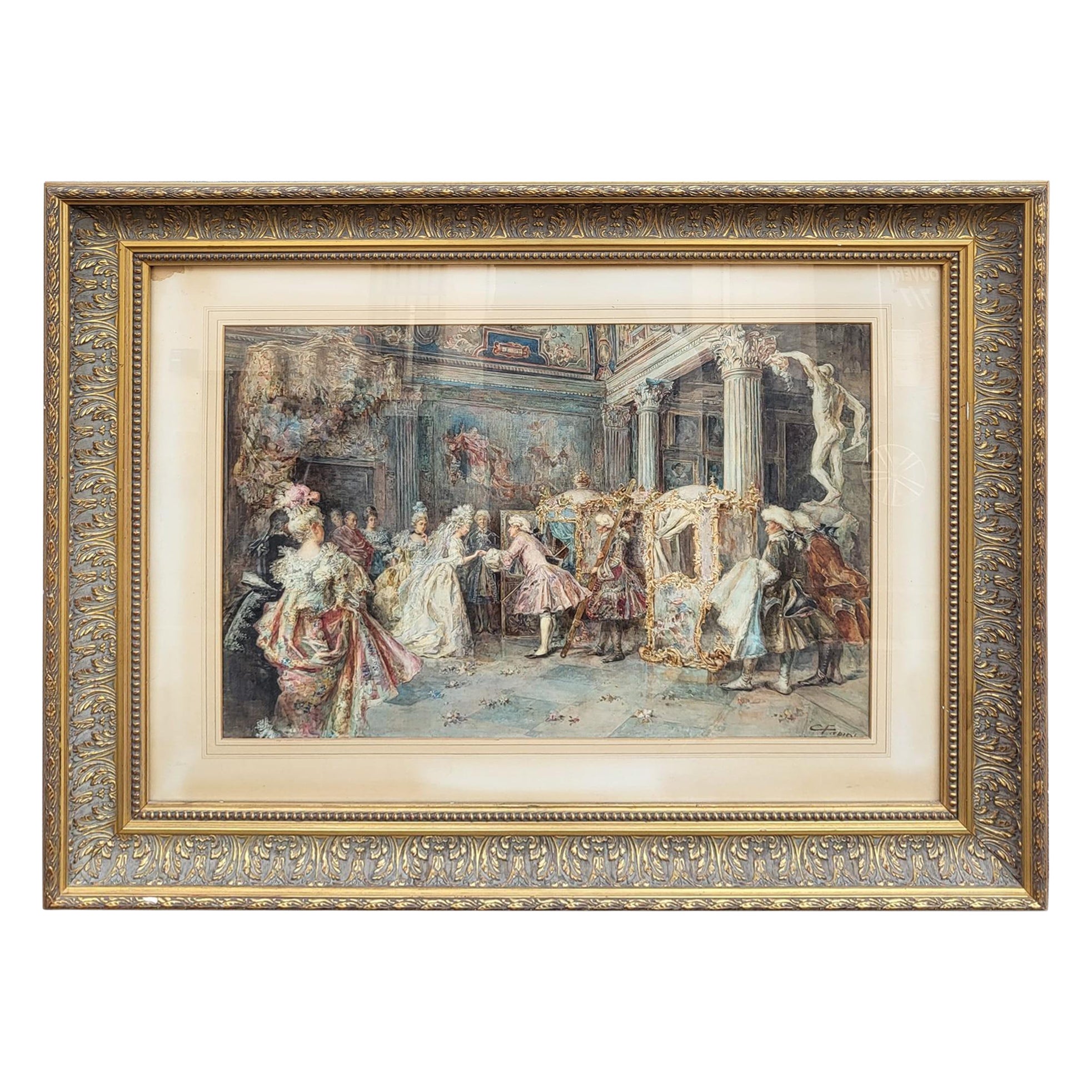 C. Fabini, Aquarell, Sedan-Stuhl, spätes 19. Jahrhundert
