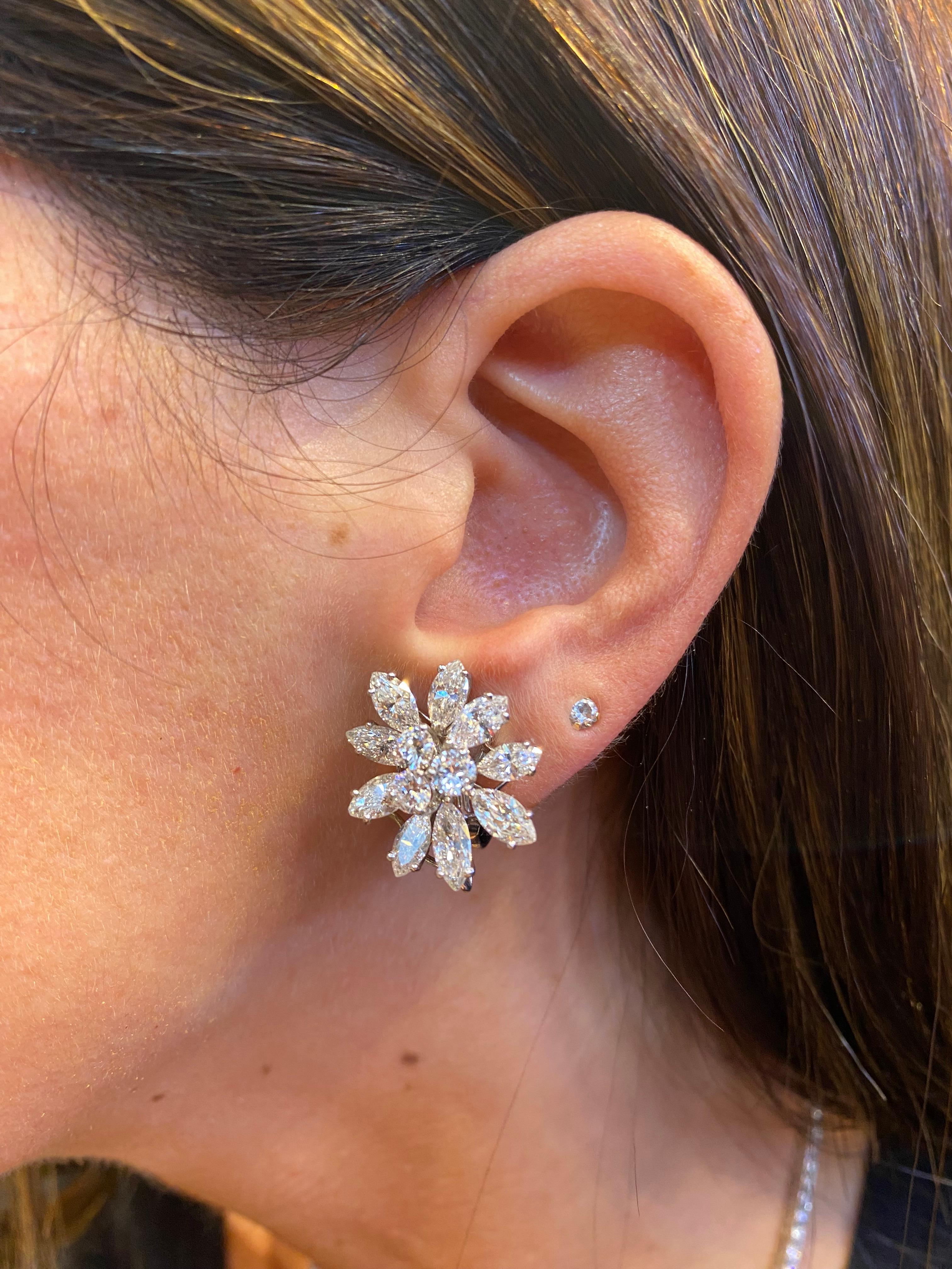 Marquise Cut Cluster Diamond Earrings For Sale
