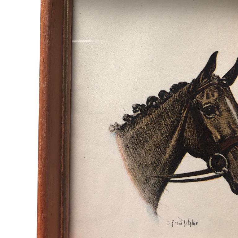 Portrait of a horse by C. Fred Sitzler. Framed in a simple wooden frame with glass. Would be beautiful hung as part of a gallery wall, or on its own. 

About the artist:
Born in Pittsburgh, Pa., he lived in Brooklyn, N.Y., Summit, and Westfield