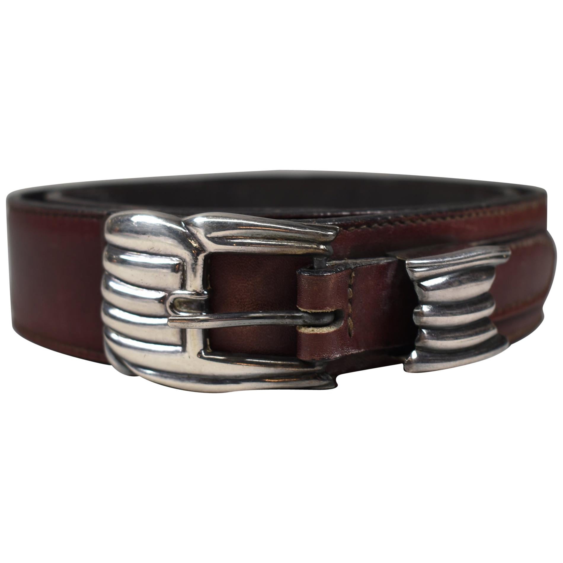 C G Italian Leather Belt with Sterling Silver Buckle