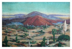 Mid Century Southwest Desert Landscape in Oil on Canvas