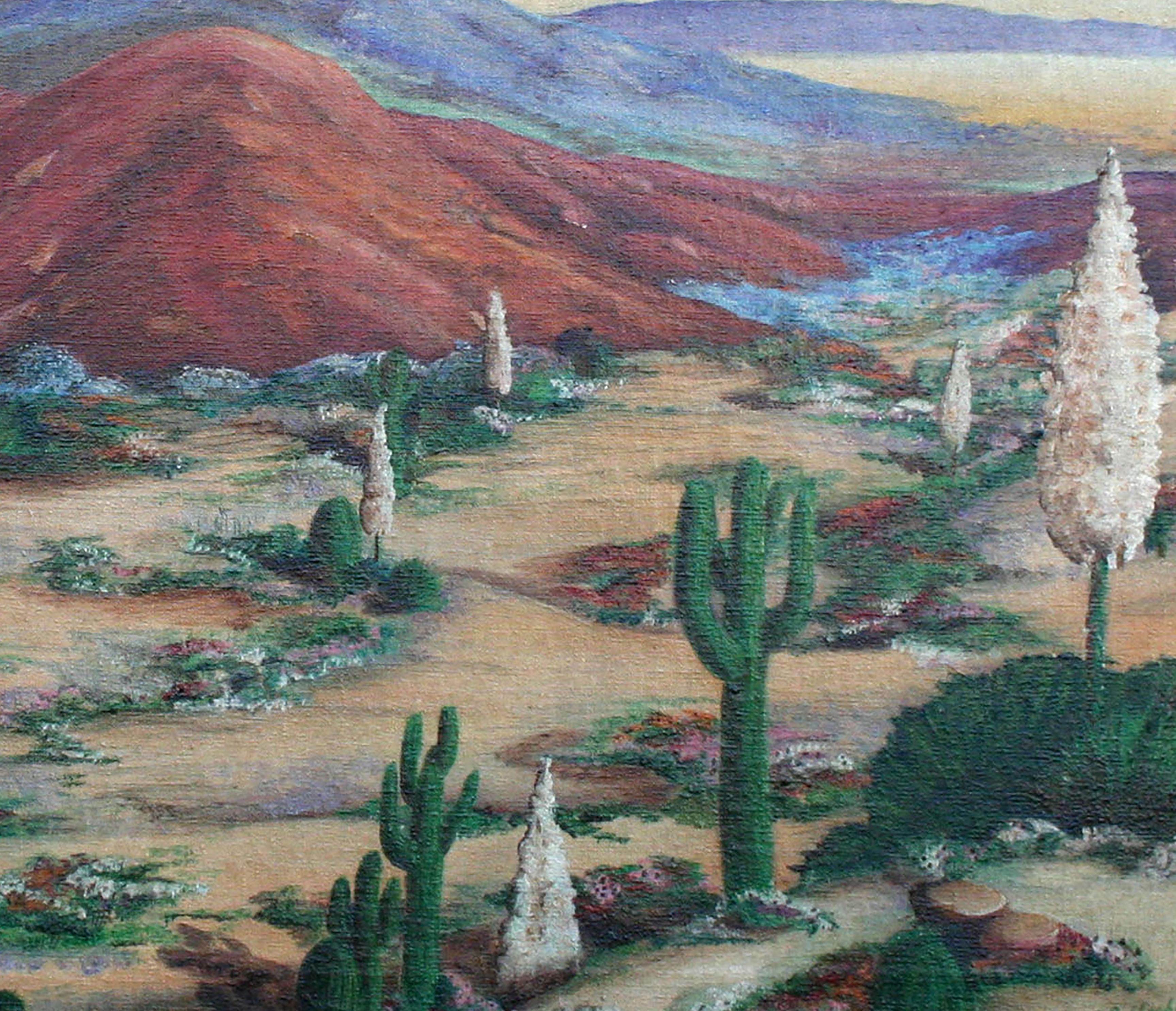 Mid Century Southwest Desert Landscape in Oil on Canvas For Sale 1