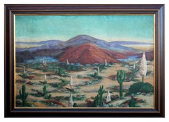 Vintage Mid Century Southwest Desert Landscape in Oil on Canvas