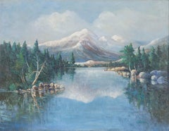 Vintage Original Oil Painting of Mount Hood, Oregon From Lost Lake, Signed