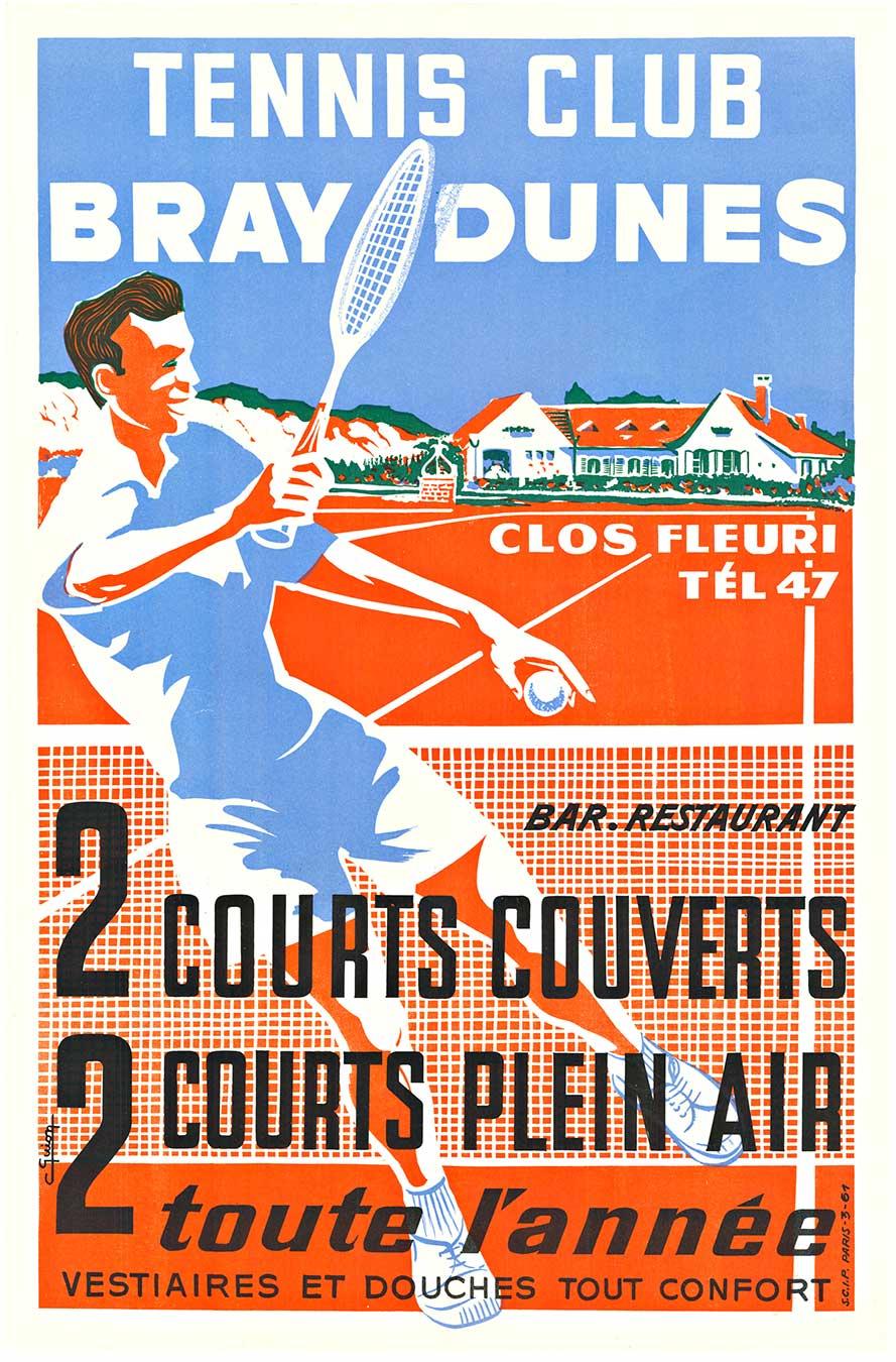 Original Tennis Club Bray Dunes  - Cartel deportivo vintage francés - Landscape Print Beige de C. Guion