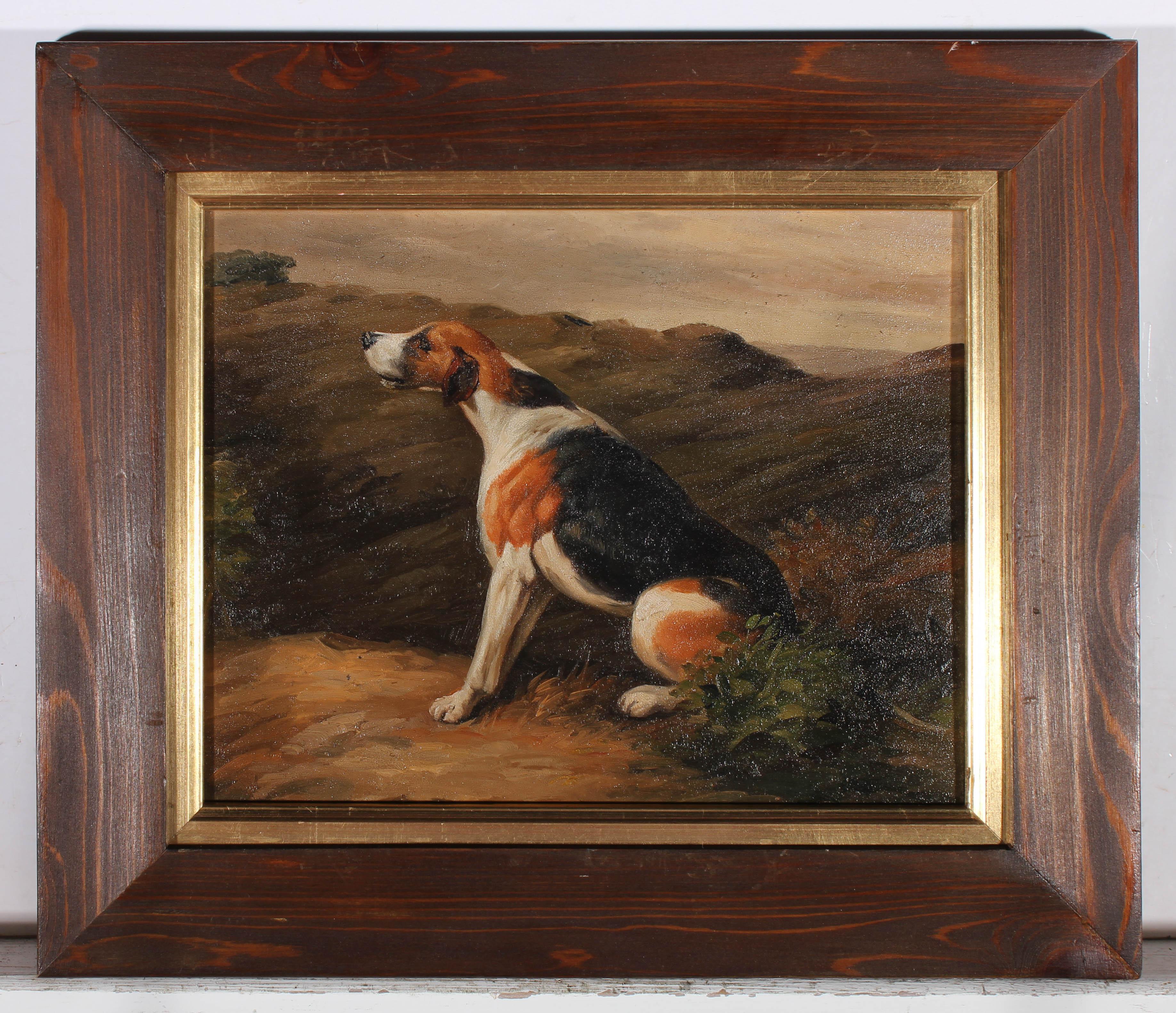 Attribué. Huile encadrée du début du 20e siècle représentant un chien dans un paysage, par C. Harrison 4
