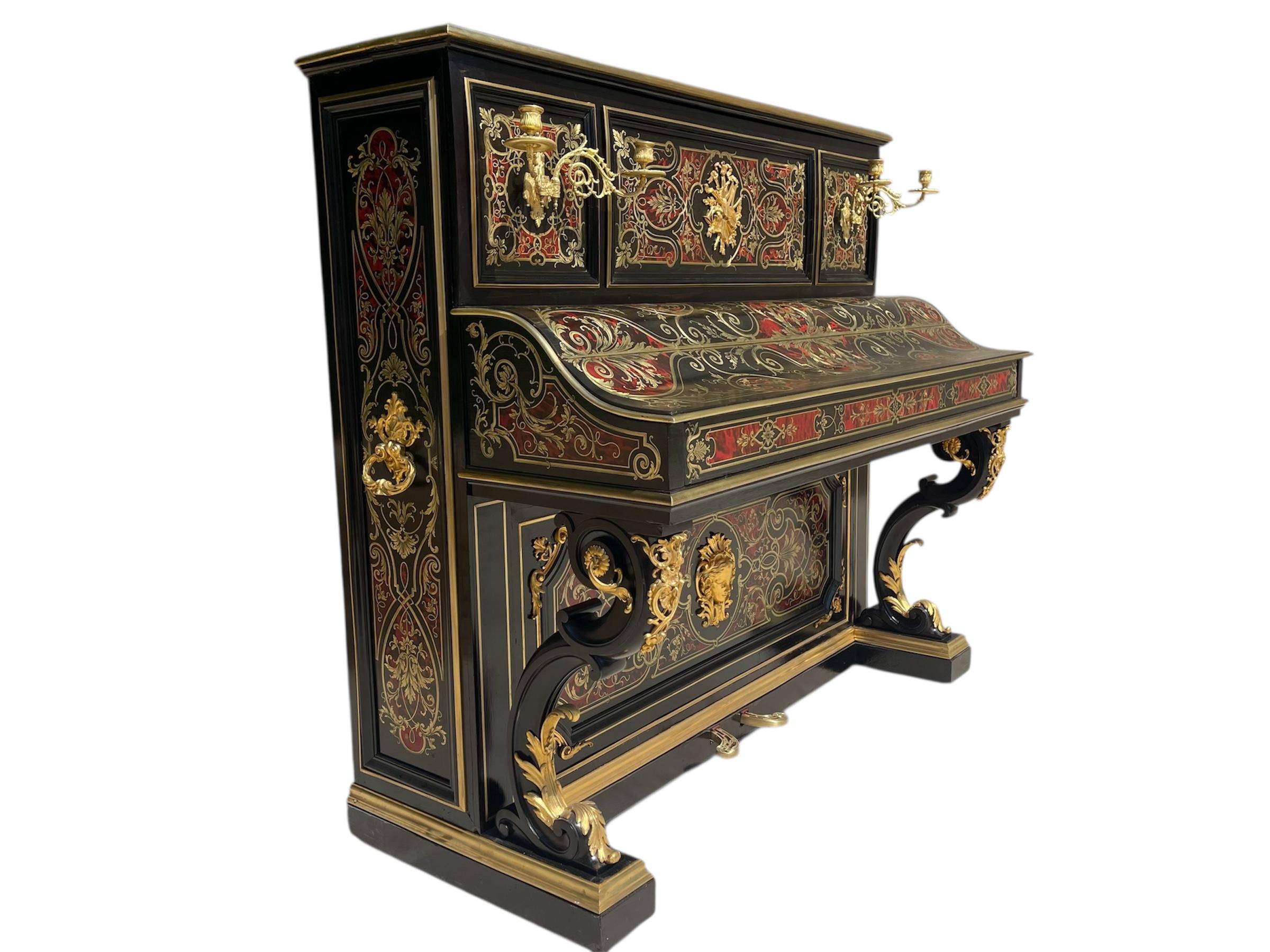 Francese C. Heitz Lyon - Pianoforte Napoleone III in intarsio di Boulle in vendita