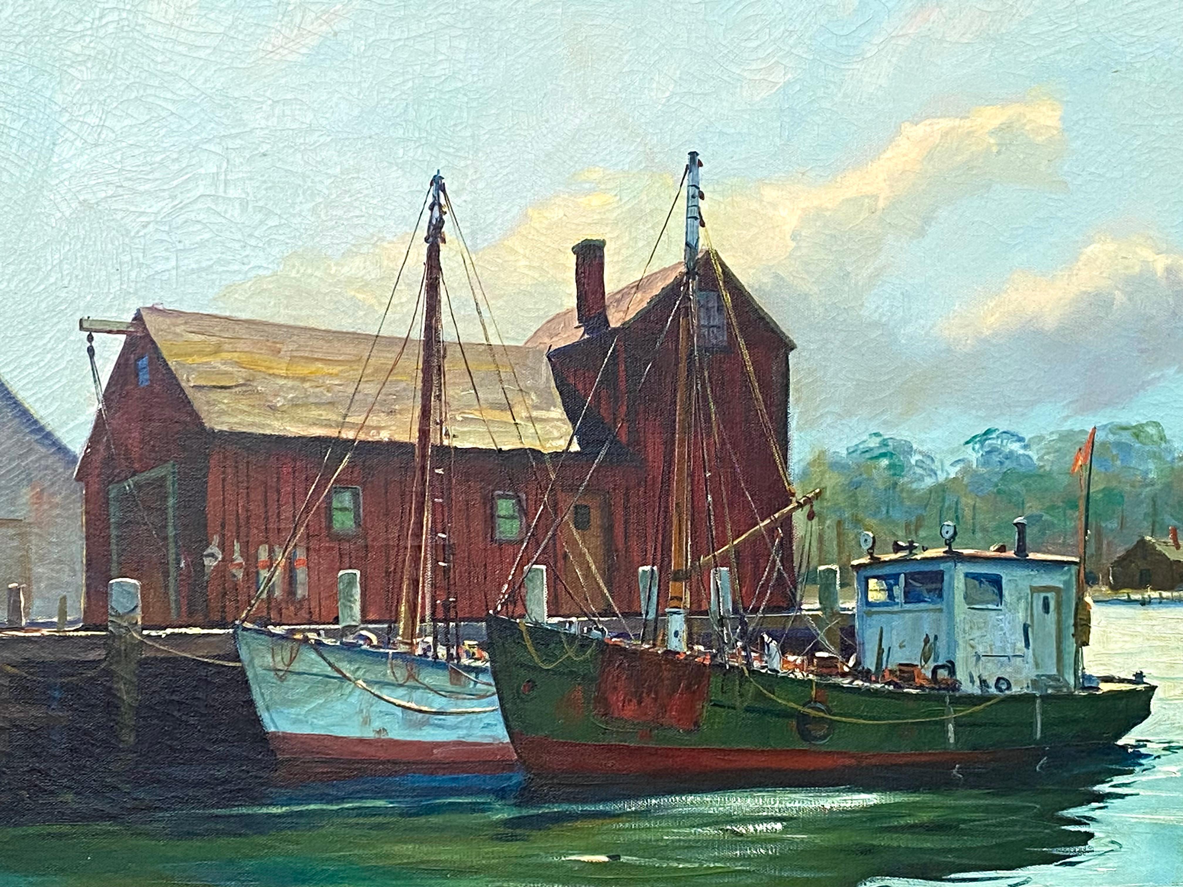 Belle peinture originale historique de la cabane de pêche rouge connue sous le nom de 