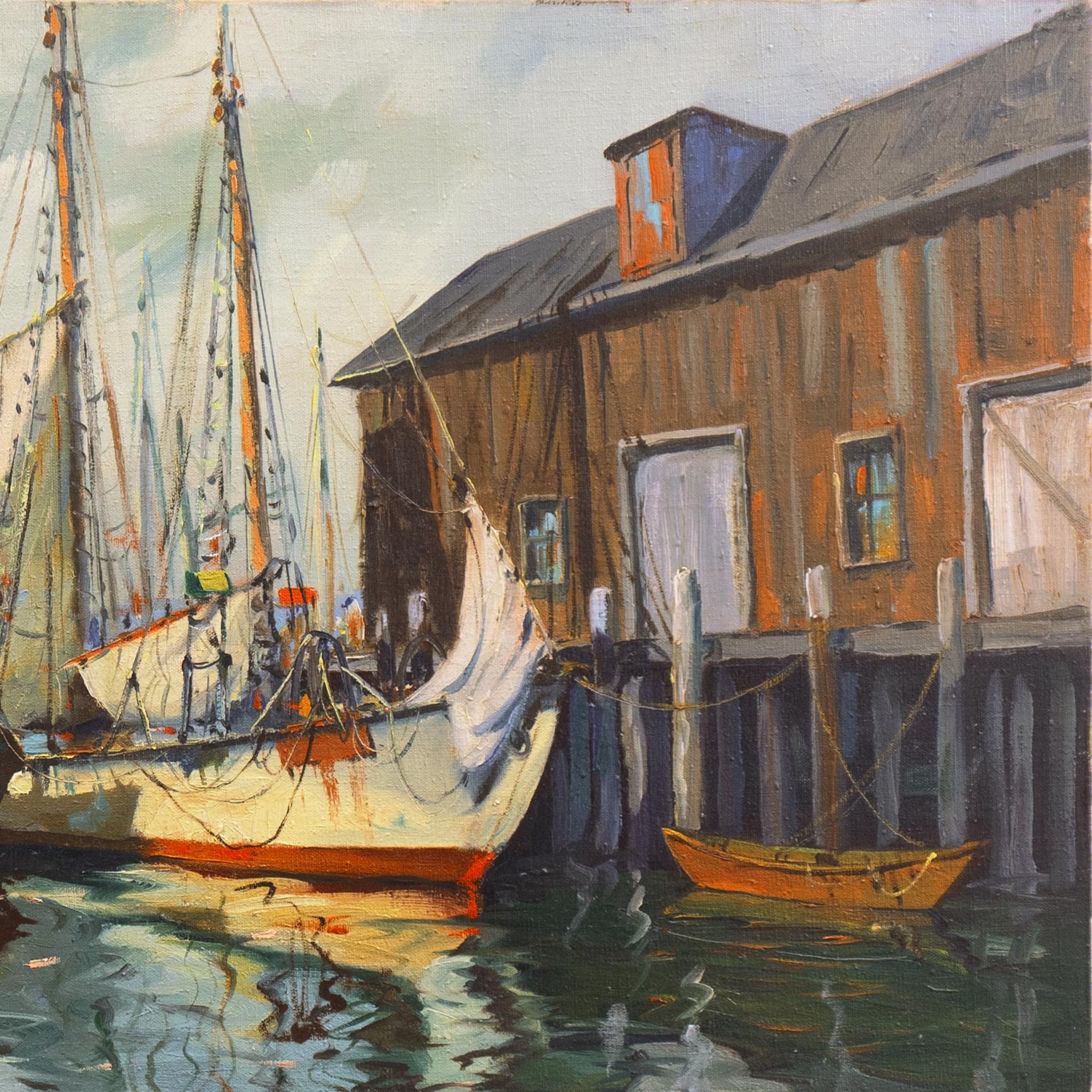 « Cape Cod », Sag Harbor, New York, baleinier, Gloucester, Provincetown, grande huile en vente 3