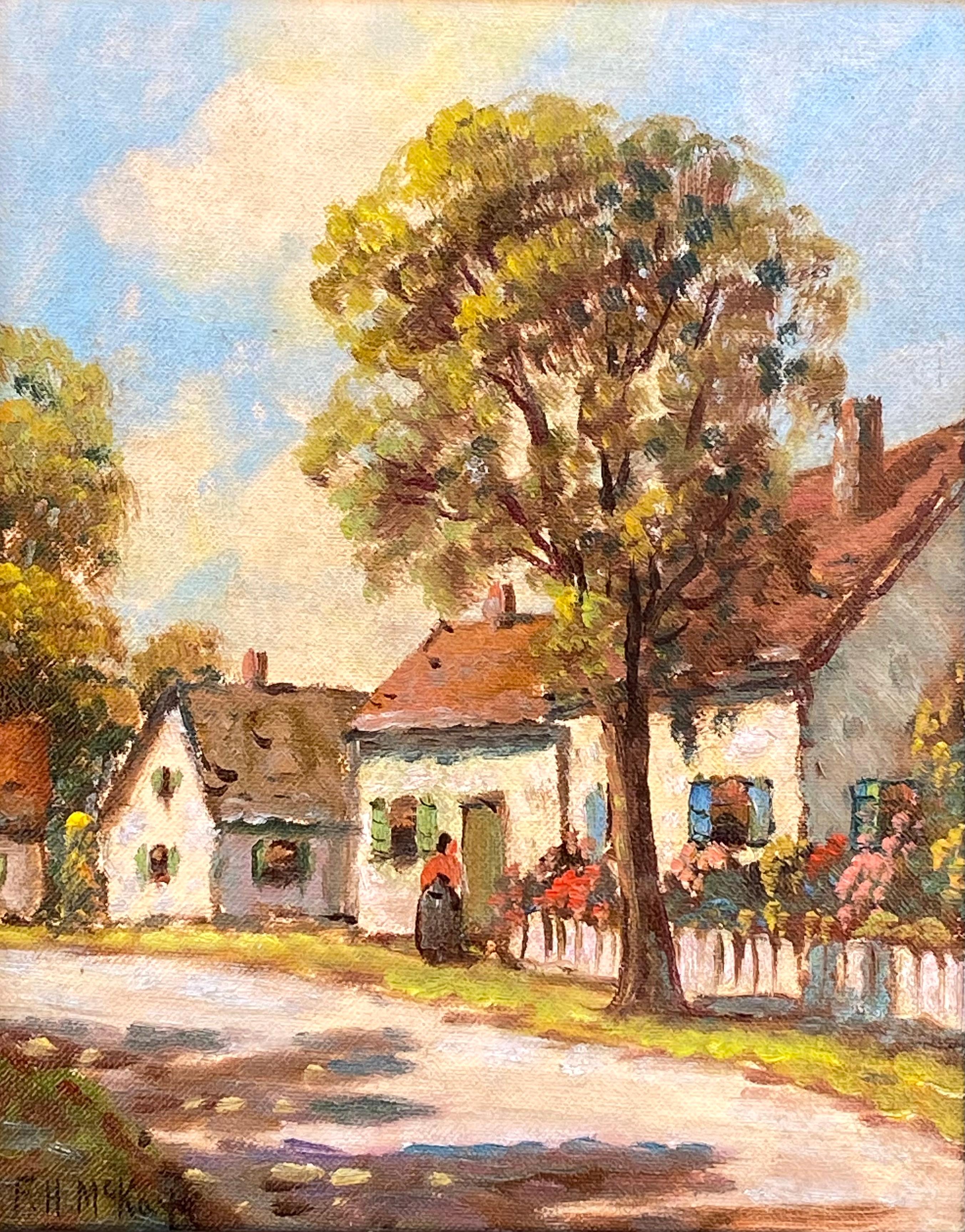 Figurative Painting di C. Hjalmar Amundsen - "Cottage del villaggio"