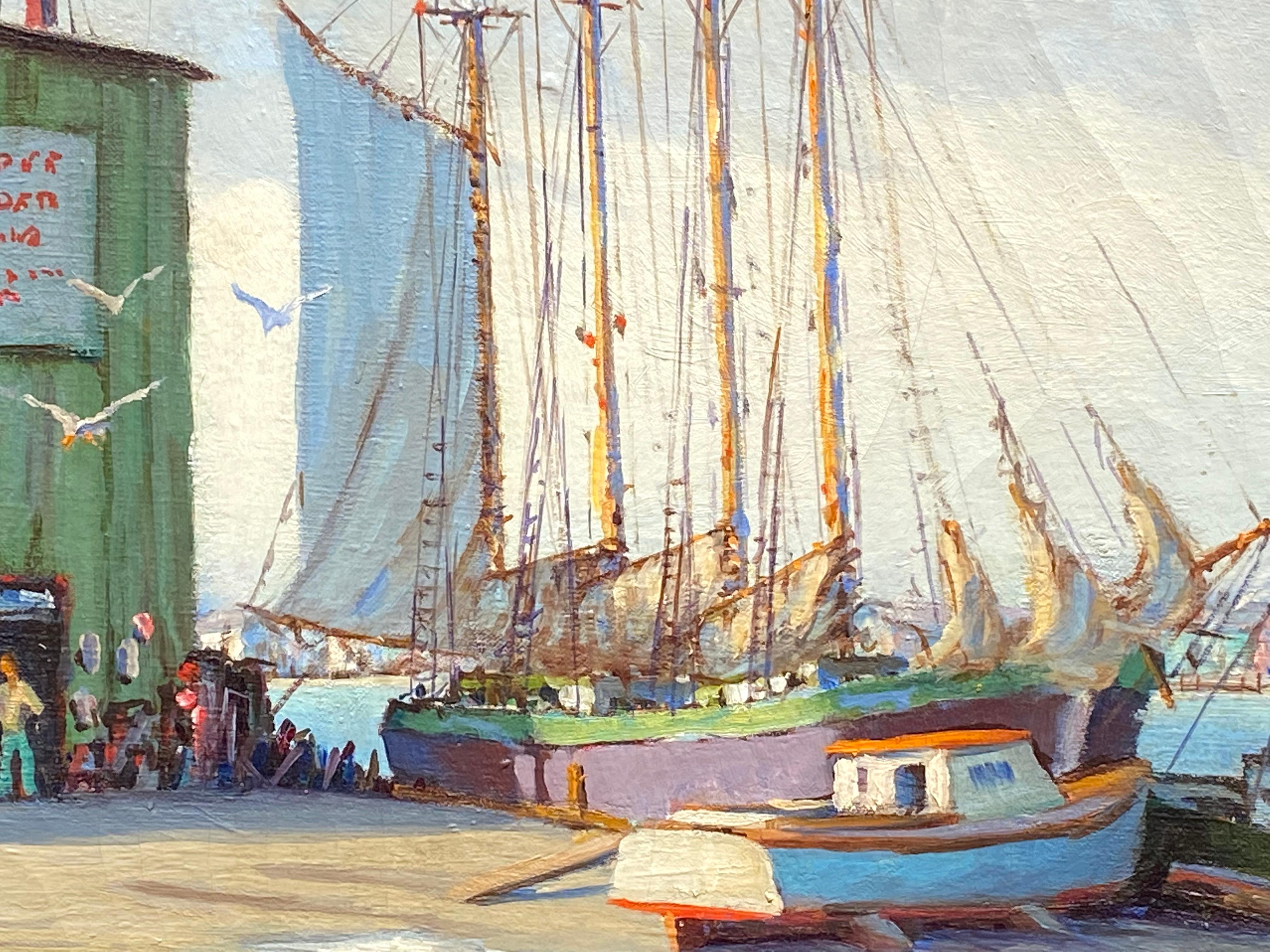“Dockside Gloucester” - Post-Impressionist Painting by C. Hjalmar Amundsen
