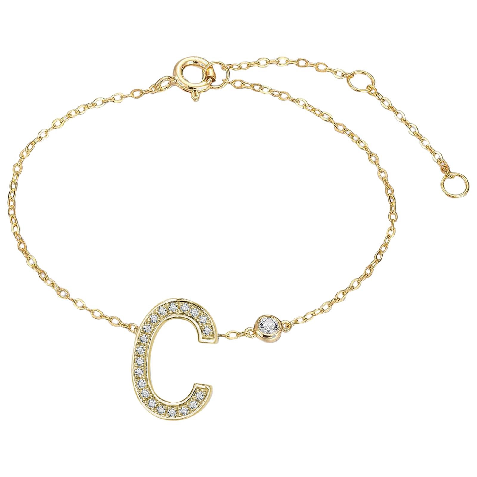 C Initial Bezel Chain Bracelet For Sale
