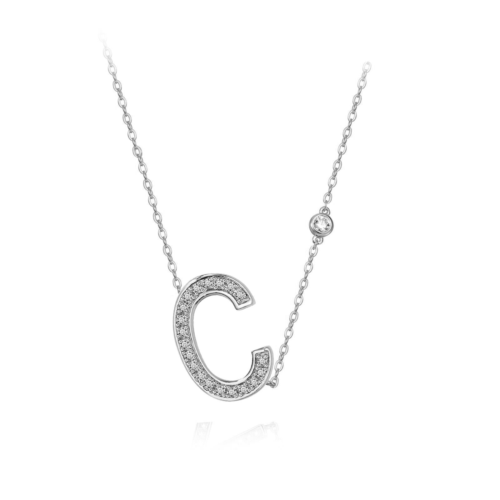 Modern C-Initial Bezel Chain Necklace For Sale