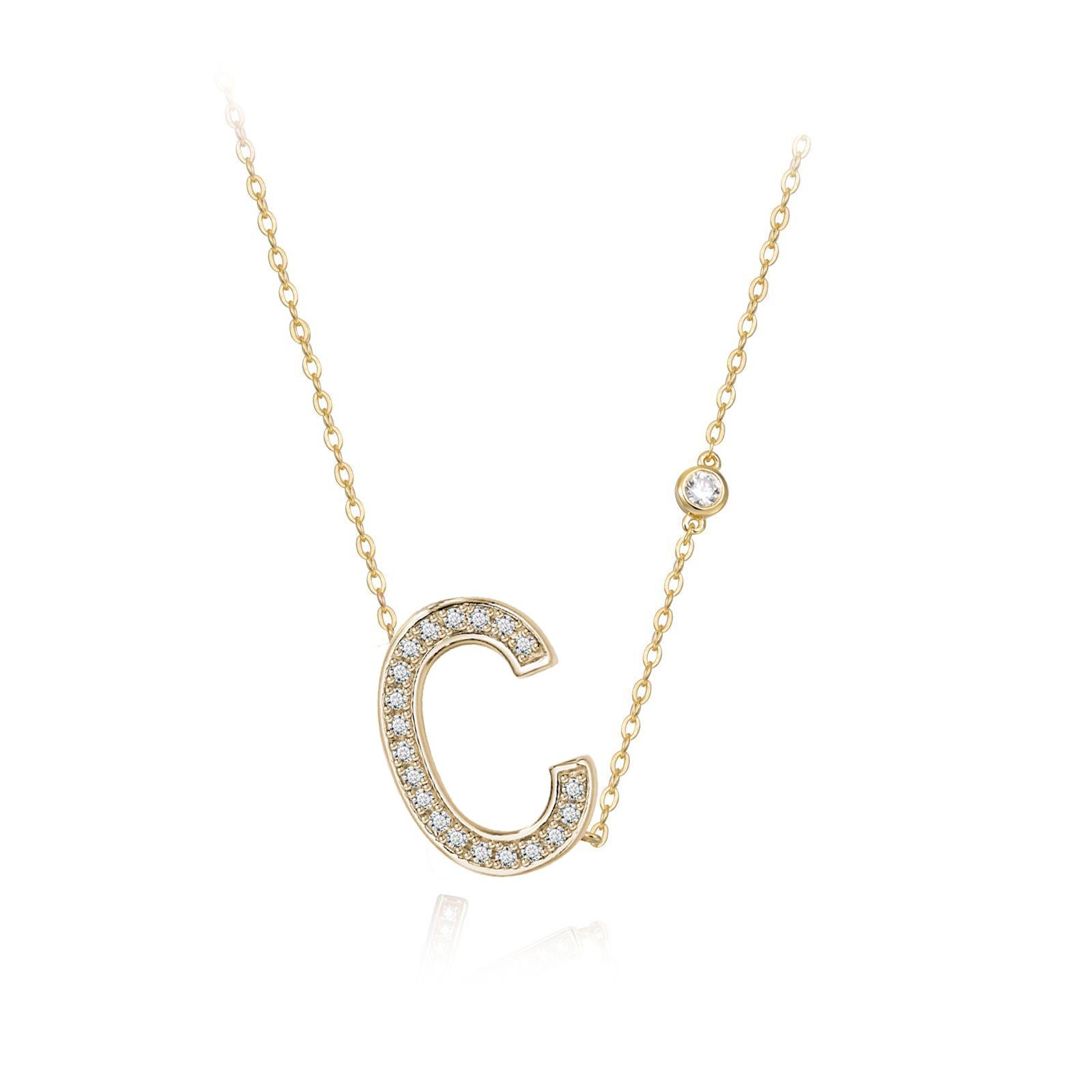 Trillion Cut C-Initial Bezel Chain Necklace For Sale