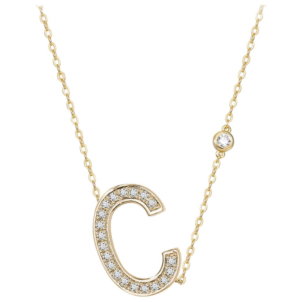 C-Initial Bezel Chain Necklace For Sale