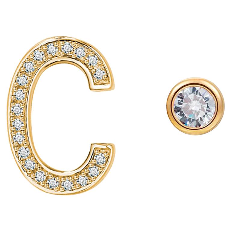 C Initial Bezel Mismatched Earrings For Sale