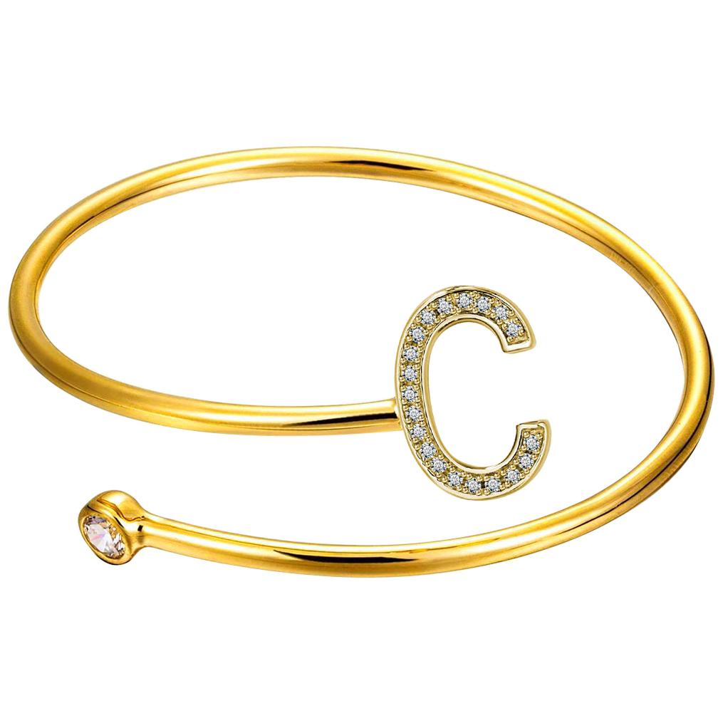 C Initial Wire Bezel Cuff For Sale