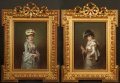 C.-J. Brochart, pastels « Jeune cavalière » et « Jeune fille au chapeau », France, vers 1870