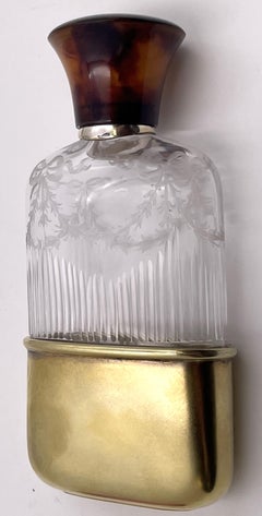 C. J. Fox English Gilt Sterling Silver & Glass 1919 Flask
