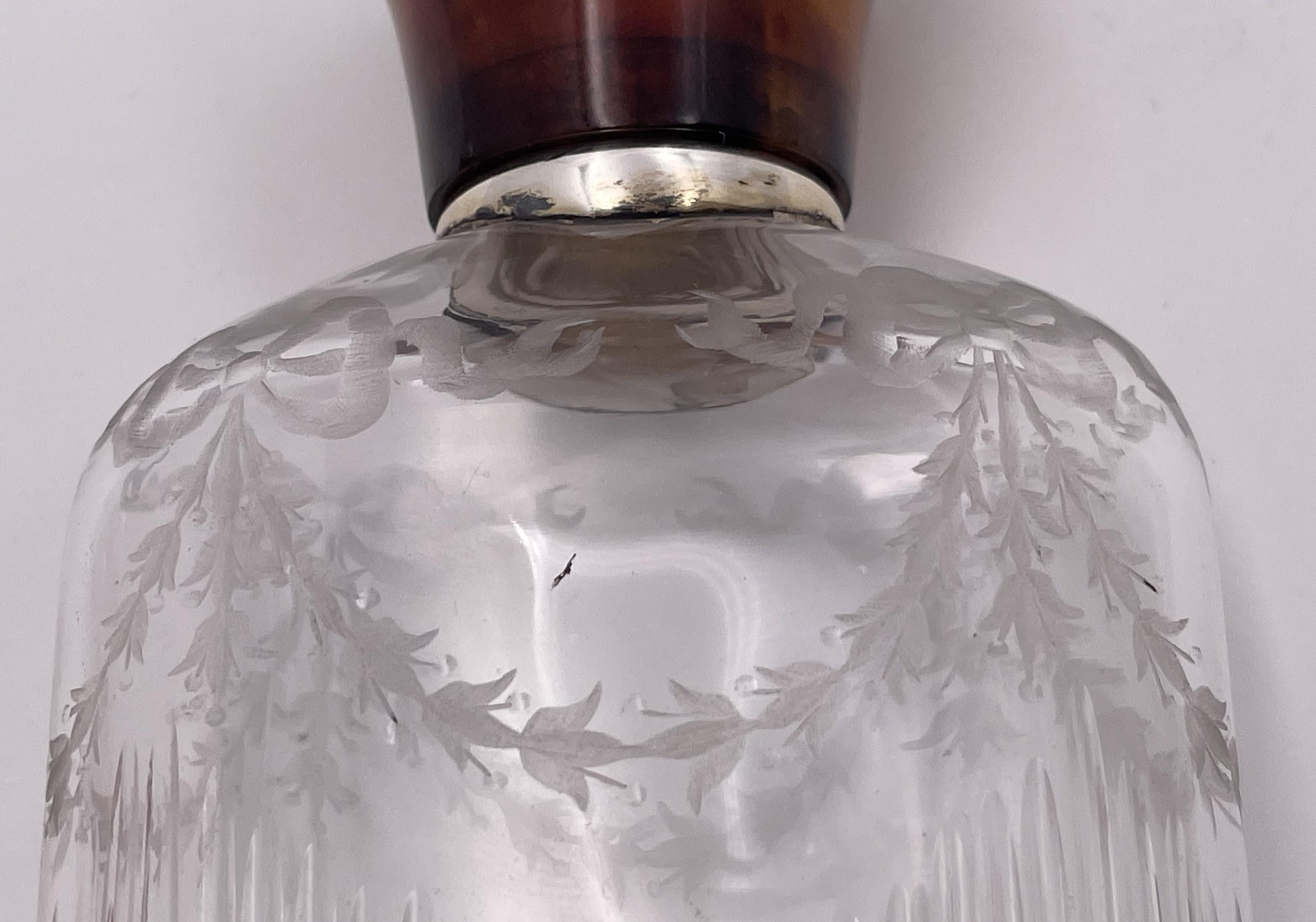 Early 20th Century C. J. Fox English Gilt Sterling Silver & Glass 1919 Flask For Sale