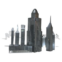 C. JERE / Artisan House 3D Grid Form Skyscraper Wall Sculpture. Silver Metal